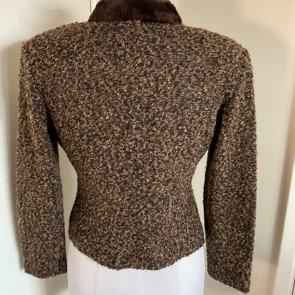 Rabbit Rabbit Rabbit Brown Bouclé Jacket with Faux Fur Trim - Picture 5 of 6